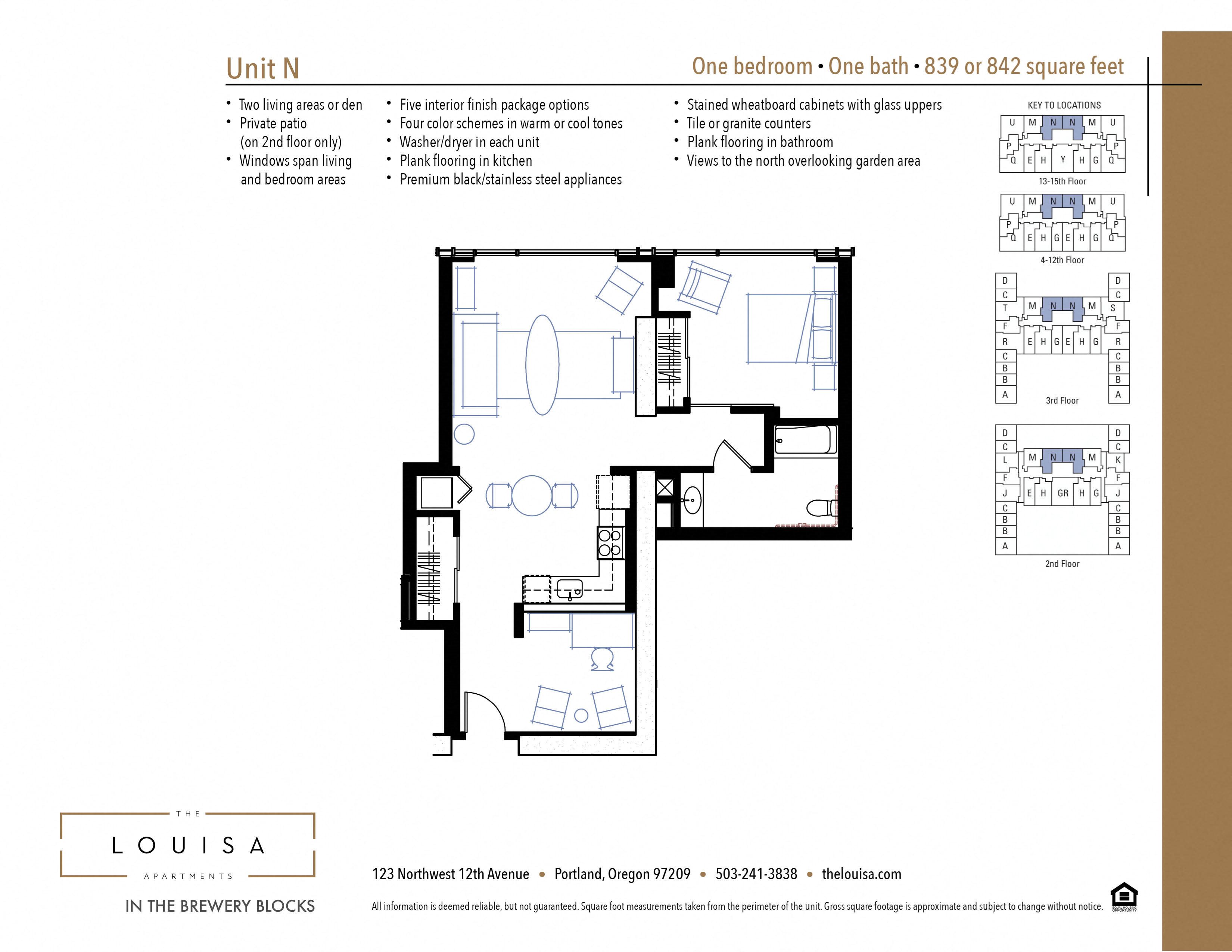 1 Bed 1 Bath (N) Floor Plan 1 Bed 1 Bath (N) Floor Plan at The Louisa Apartments in Portland, Oregon